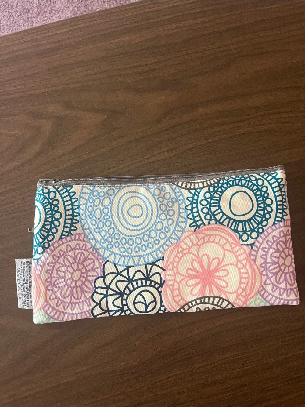 Norwex Pastel Mandala Double-Zip Pouch - Teal, Pink, Blue, Purple